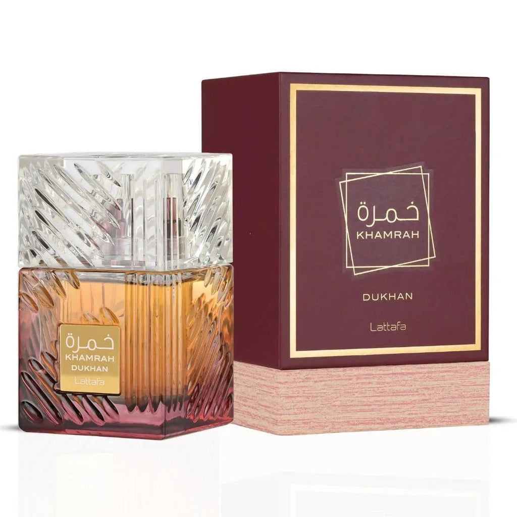 Lattafa Khamrah Dukhan EDP - smoky sweet Arabic perfume bottle India